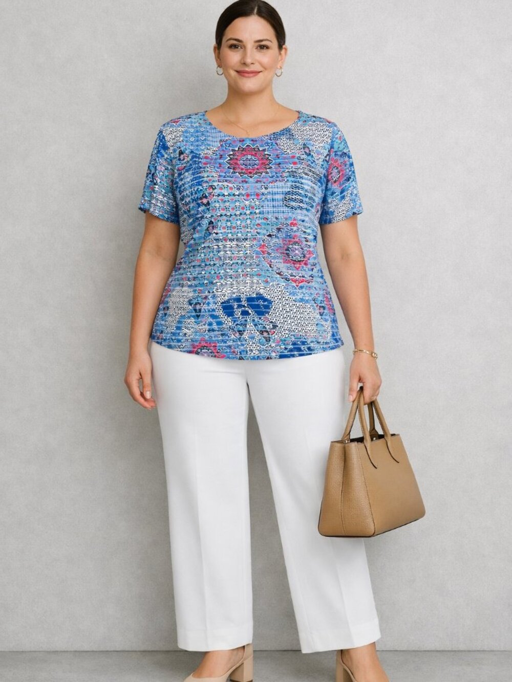 Cathy Daniels Short Sleeve Print Blouse Size XL